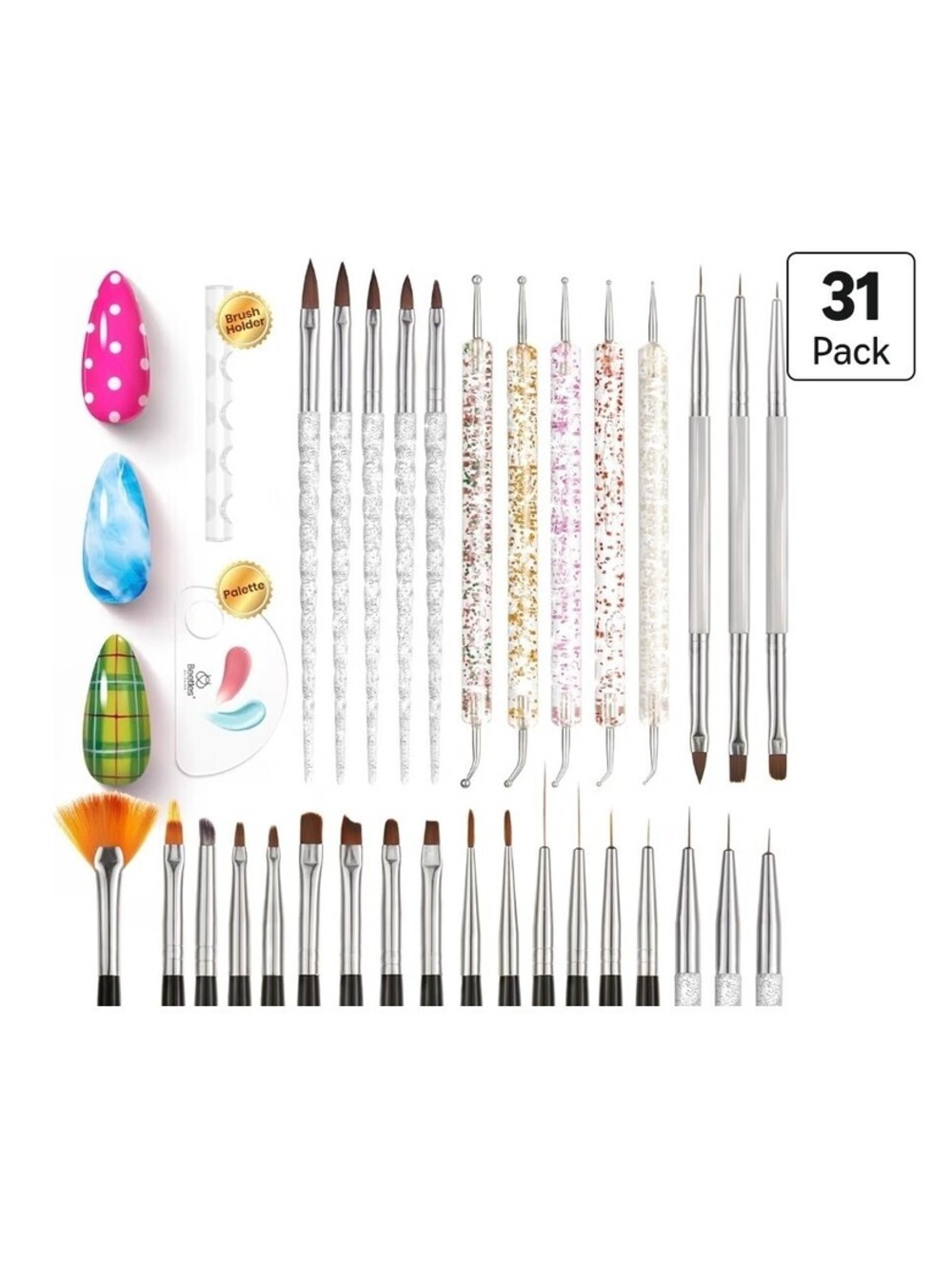 Beetles 31Pcs Nail Art Brushes, Dotting Tools, Nail Art Pens, Dust Brush NEW